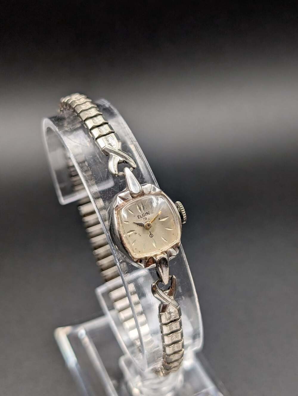 Vintage Elgin 10K Rolled Gold Plate Mechanical Ladies Watch, Stretch Band